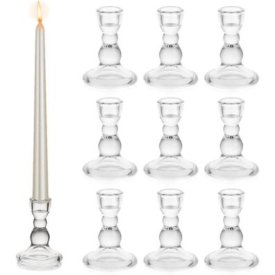 Glasseam 10 Stück Stabkerzenhalter aus Glas, transparent, klein, modern, für