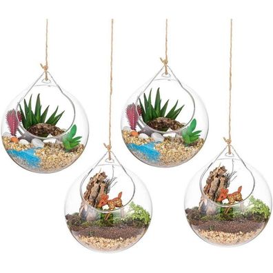 Glasseam Hängende Glaskugel Vase, 4 Stück, 10cm, Große Öffnung, DIY Terrarium
