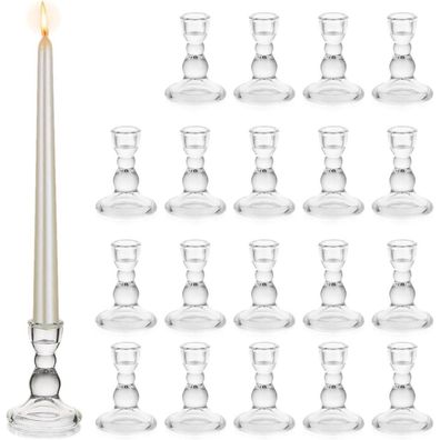 Glasseam 20 Stück Stabkerzenhalter aus Glas, transparent, klein, modern, für