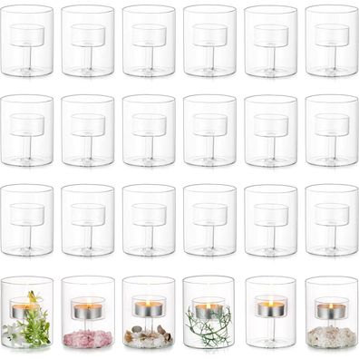 Glasseam Teelichtglas Glaszylinder Set 24 Stück, Vintage Kerzenhalter für