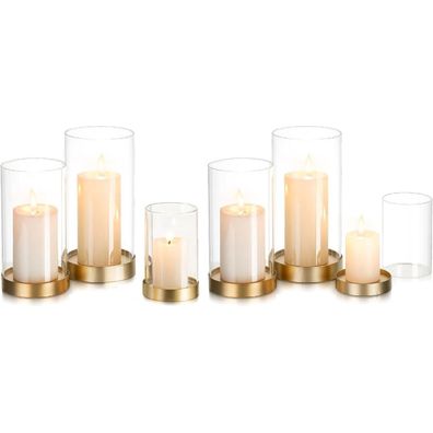 Glasseam Windlicht Glas Kerzenhalter 6er Set Groß Gold mit Glaszylinder für