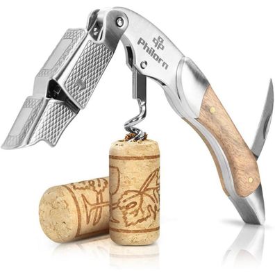 Philorn Kellnermesser All-in-1 Korkenzieher Profi aus Edelstahl mit Holzgriff