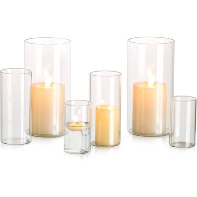 Glasseam Kerzenhalter Glas Set (2x S+M+L) - Moderne Windlichter & Vasen für
