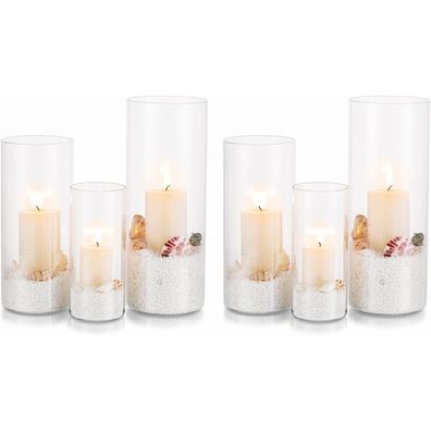 Glasseam Kerzenhalter Glas Set (2x M+L+XL) - Moderne Zylinder Windlichter für