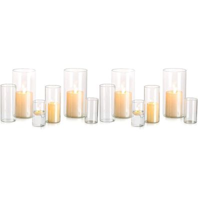 Glasseam Kerzenhalter Glas Set (S+M+L, 4 Sätze) - Moderne Glaszylinder für