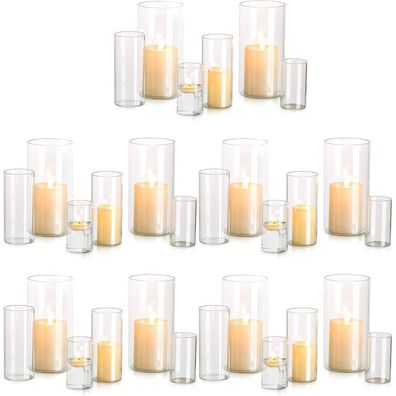 Glasseam Kerzenhalter Glas Set, 10x S+M+L Zylinder Windlichter für