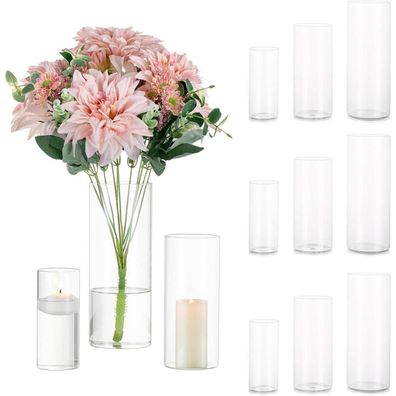 Glasseam 4er Set Glasvasen Zylinder Modern Rund für Blumen, Tischdeko