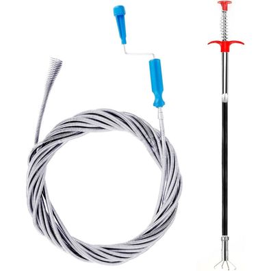 2er Set Abflussspirale Rohrreiniger 10m & 1.4m - Flexible Spirale für Küche