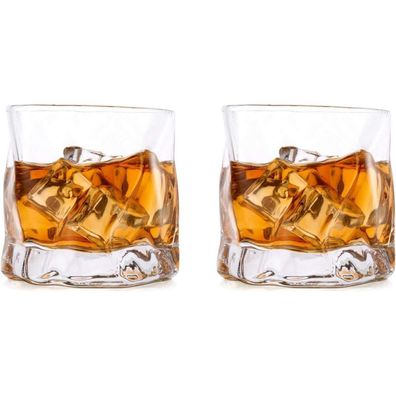 Glasseam Unregelmäßige Whiskygläser Set (2 Stück), 250ml, Gekippte Falten