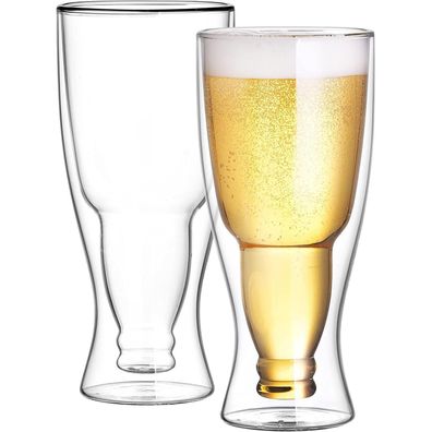 Cnglass Doppelwandige Biergläser 400ml, Set von 2, Isoliert & Thermisch
