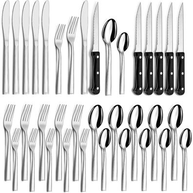 Hunnycook Besteckset 36-teilig für 6 Personen, Edelstahl mit Steakmessern