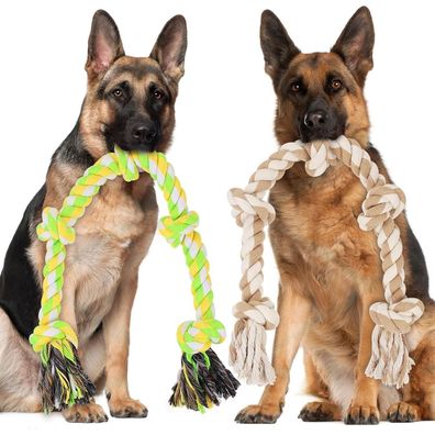 ETACCU Hundespielzeug Knoten Tau 2 Stück XL (98cm) - Strapazierfähiges 5-Knoten
