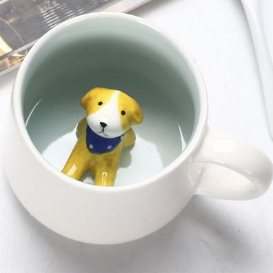 Disoza 3D Hund Keramik Tasse mit Löffel & Untersetzer - Lustiges Geschenk