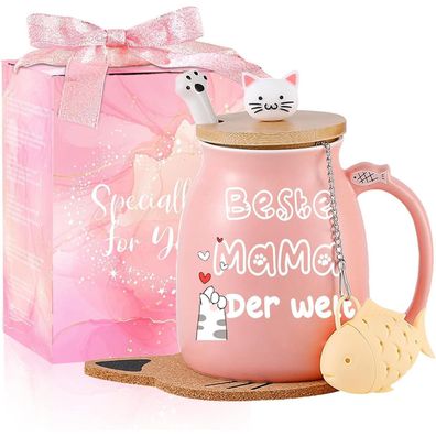MengCat Geschenke für Mama Tasse, Katzen Motiv, Muttertags- und