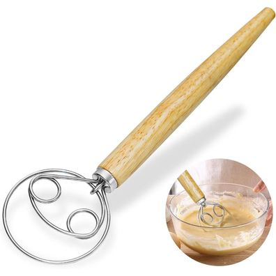 LandJoy Dänischer Teigbesen, 33 cm, Edelstahl, mit Doppelaugen-Design für