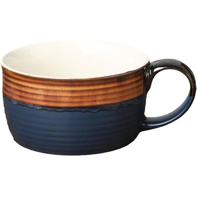 Disoza Keramiktasse 700ml Blau und Braun, Jumbotasse XXL Kaffeebecher mit