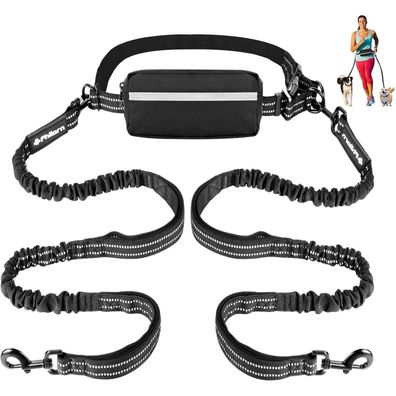 Philorn Joggingleine für 2 Hunde, Freihändig, Bauchgurt mit Dual Griffen, bis