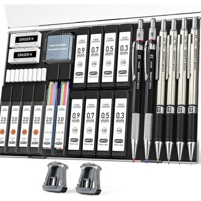 Four Candies 27-teiliges Druckbleistifte Set mit Etui, 4 Metall Druckbleistifte
