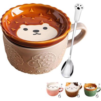 BigNoseDeer Süße Keramik Tasse mit Deckel - Lustiges Tier Design, Kaffee/Tee