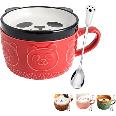 BigNoseDeer Panda Kaffeetasse mit Deckel Set - Süße Kawaii Tasse für Frauen