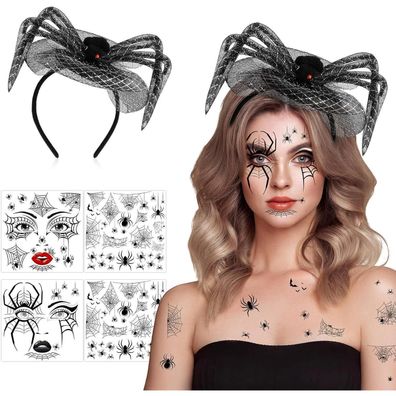 HOWAF Spinnen Haarreif & Halloween Tattoos für Spinnenkostüm, Karneval