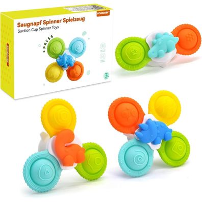 Echocube 3er Set Saugnapf Spielzeug, Silikon Badewannenspielzeug mit drehbarem