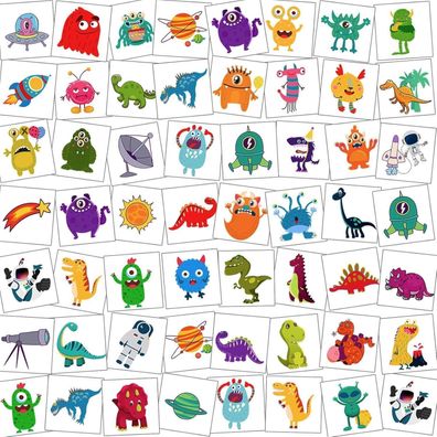 HOWAF 96 Monster Weltraum Dinosaurier Temporäre Tattoos für Kinder
