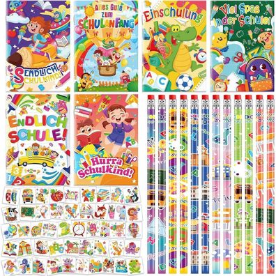 HOWAF Schultüte Füllung Set: Notizbuch, Bleistifte & Tattoos für Schulanfänger