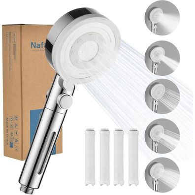 Nafall Duschkopf mit 4 PP-Filtern, 5 Strahlarten, Hochdruck, Wassersparend