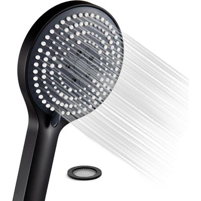 OFFO Duschkopf Schwarz, Groß (130mm) mit 6 Strahlarten, Wassersparend