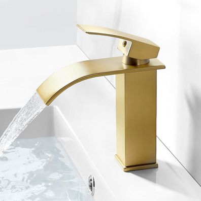 kisimixer Wasserhahn Bad Waschtischarmatur Gebürstetes Gold, Einhandmischer aus
