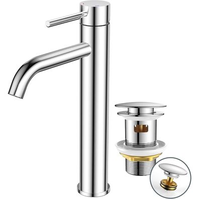Forious Waschtischarmatur Hoch, Einhebelmischer für Waschbecken, Schwarz/Chrom