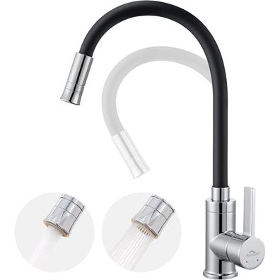 Auralum Flexibler Wasserhahn Küche Schwarz, Hochdruck Armatur mit 2