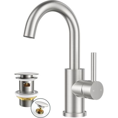 Forious Hoch Wasserhahn Bad mit Ablaufgarnitur, 360° Drehbar Edelstahl