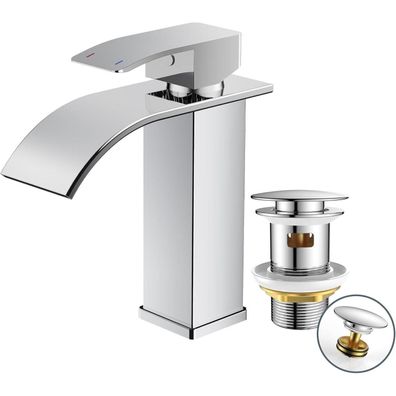 Forious Wasserfall Waschtischarmatur mit Ablaufgarnitur, Einhandmischer, Chrom