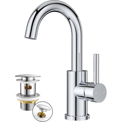 Forious Hoch Wasserhahn Bad mit Ablaufgarnitur, 360° drehbar, Edelstahl