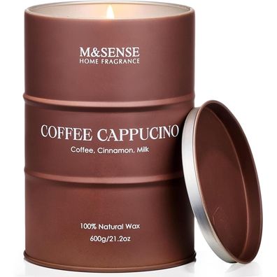 M&SENSE Duftkerze Cappucina im Glas, Sojawachs, 600g, 130 Std. Brenndauer