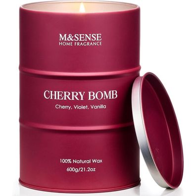 M&SENSE Kirschbombe Duftkerze im Glas, Süße Natürliche Sojawachskerze, 600g