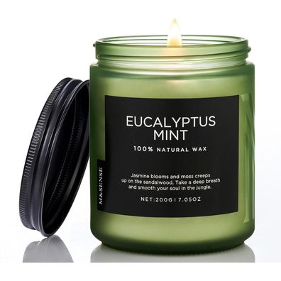 M&SENSE Duftkerze im Glas - Sojawachskerze Minze und Eukalyptus 200g |