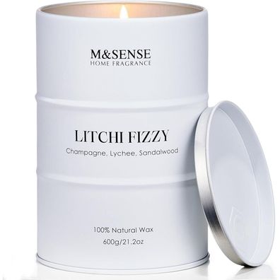 M&SENSE Duftkerze Litchi Fizzy 600g - Natürliche Sojakerze für 130 Stunden