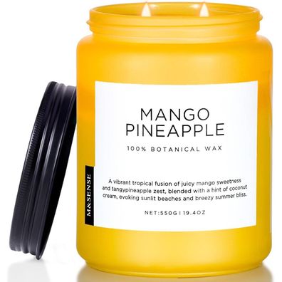 M&SENSE Mango-Ananas Duftkerze | 550g | 110h Brenndauer | 2 Dochte |