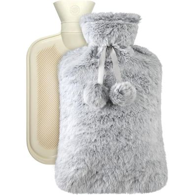 Vicloon Premium Wärmflasche mit Bezug aus Weichem Kunstfell, 2L