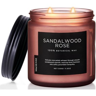 M&SENSE Sandelholz Rose Duftkerze (330g, 70h) - 2-Docht Intensive Holznote