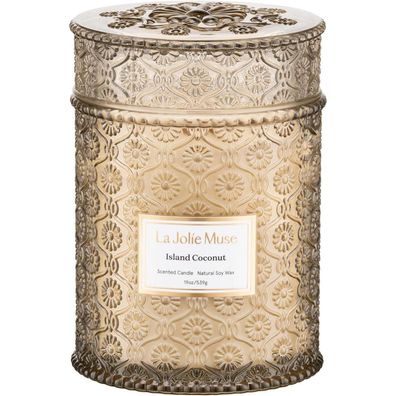 LA JOLIE MUSE Island Coconut Duftkerze, Große Glaskerze mit Holzdocht, 90