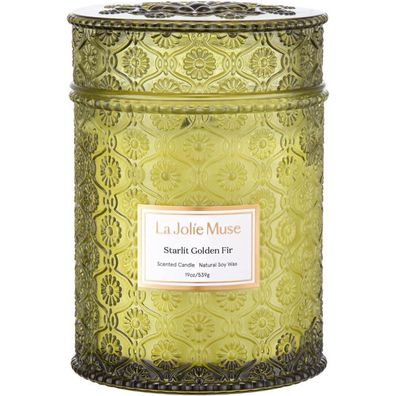 LA JOLIE MUSE Duftkerze Starlit Golden Fir, Große Kerze mit Holzdocht, 90 Std