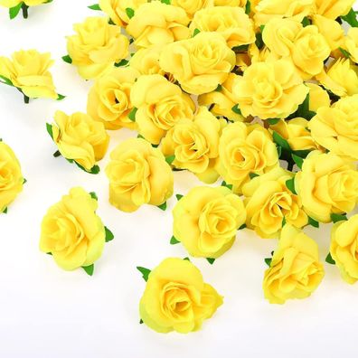 Kesote 50x Künstliche Rosenköpfe Gelb (Ø 4cm) - Ideal für Hochzeit, Party Deko
