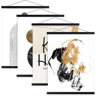 Benjia 4er Set Magnetische Posterschiene, Holz, 61cm Schwarz, A1 Posterrahmen