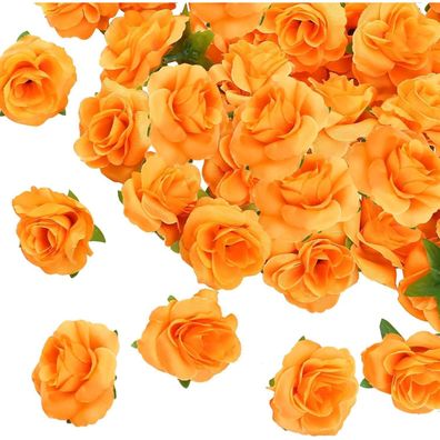 Kesote 50x Künstliche Rosenköpfe, Orange, Ø 4cm - Ideal für Hochzeiten, Partys