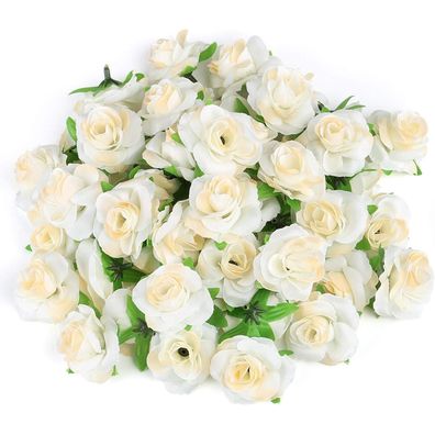 Kesote 50 Stück Künstliche Rosenköpfe Creme, Ø 4cm, für Hochzeit, Party Deko