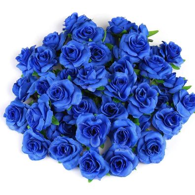 Kesote 50 Stück Künstliche Rosenköpfe Blau, 4cm - Ideal für Hochzeiten, Partys